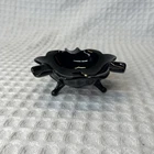 Vintage Fenton Lotus Black Glass Footed Ashtray With Three Slots