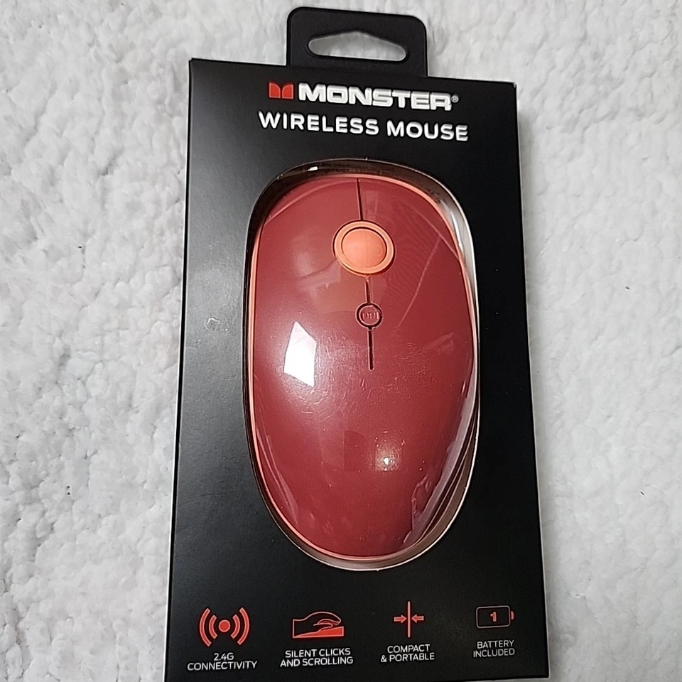 Monster Wireless Mouse Silent Clicks Compact Light Portable 2.4G Pink Orange - Image 2 of 4