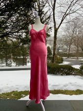 Authentic 1930s 1940s Bias Cut Satin Nightgown Hand Dyed Coral Pink Original