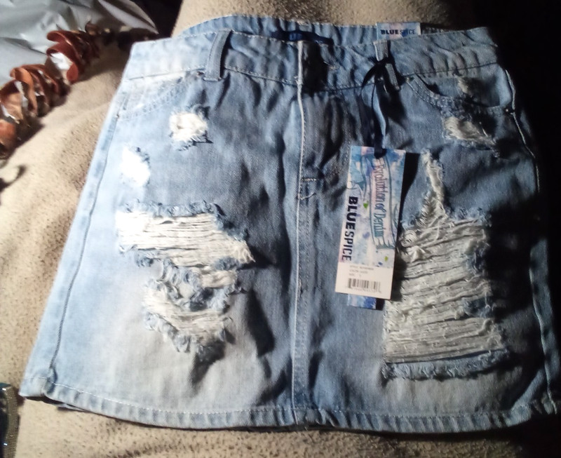 Blue Spice High Waist Distressed Denim Skirt Size 5 "NWT"