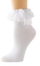 AMHRLINGTO Lace Ruffle Frilly Socks for Women - Ankle 5-9, White-1 Pairs