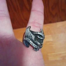 Stainless Steel " Live to Ride, Ride to Live" Eagle and Flag Biker Ring
