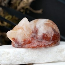 Fire Quartz Sleeping Cat Crystal Gift Pet Memorial Decor Keepsake Altar Stone