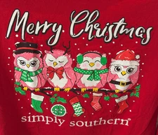 Simply Southern Christmas Owls Women's Small T-Shirt Long Sleeve