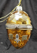 Vintage Embellished Blown Glass Opening Egg Shaped Christmas Ornaments 4" Tall