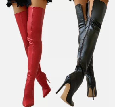 Damen Sexy Spitz Stilettoabsatz Strecken Kniehoch Stiefel Pumps Boots EU 35-45