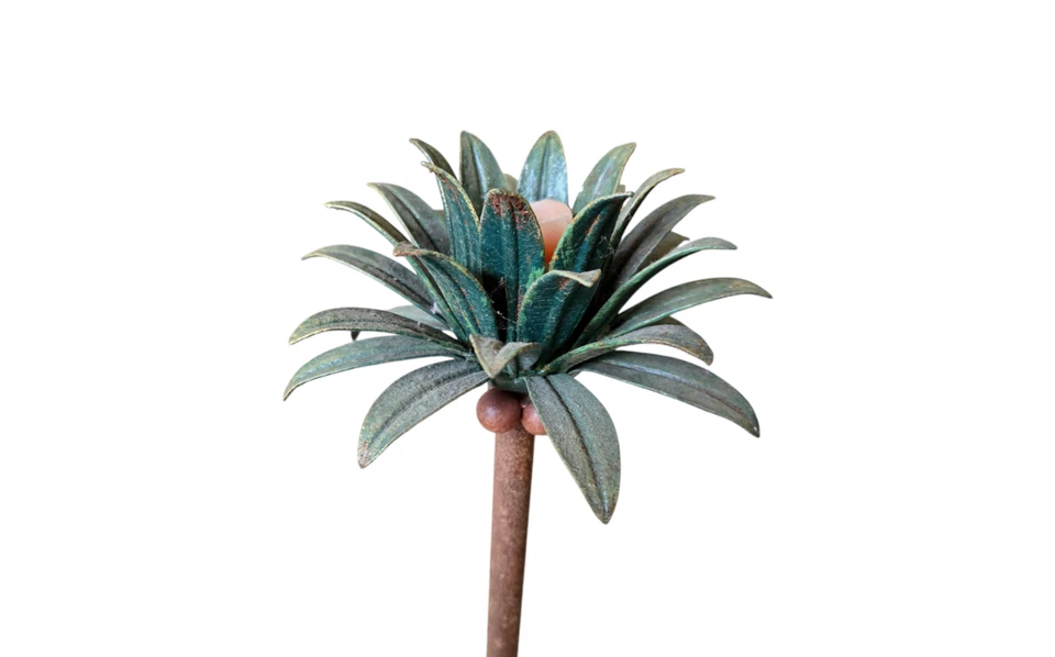 Hollywood Regency Palm Tree Candlestick Vintage Toleware Painted Metal 14" - Image 3 of 4