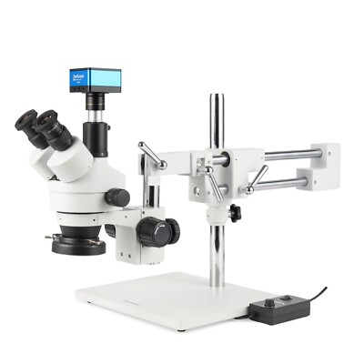 AmScope 7X-45X Trinocular Stereo LED Microscope+2-Arm Boom+4K 8MP HDMI Camera