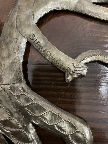 Handcrafted DIEUDONE Haitian Metal Art, Man w/Hat Riding Bicycle W/ Bird Signed - Picture 6 of 20