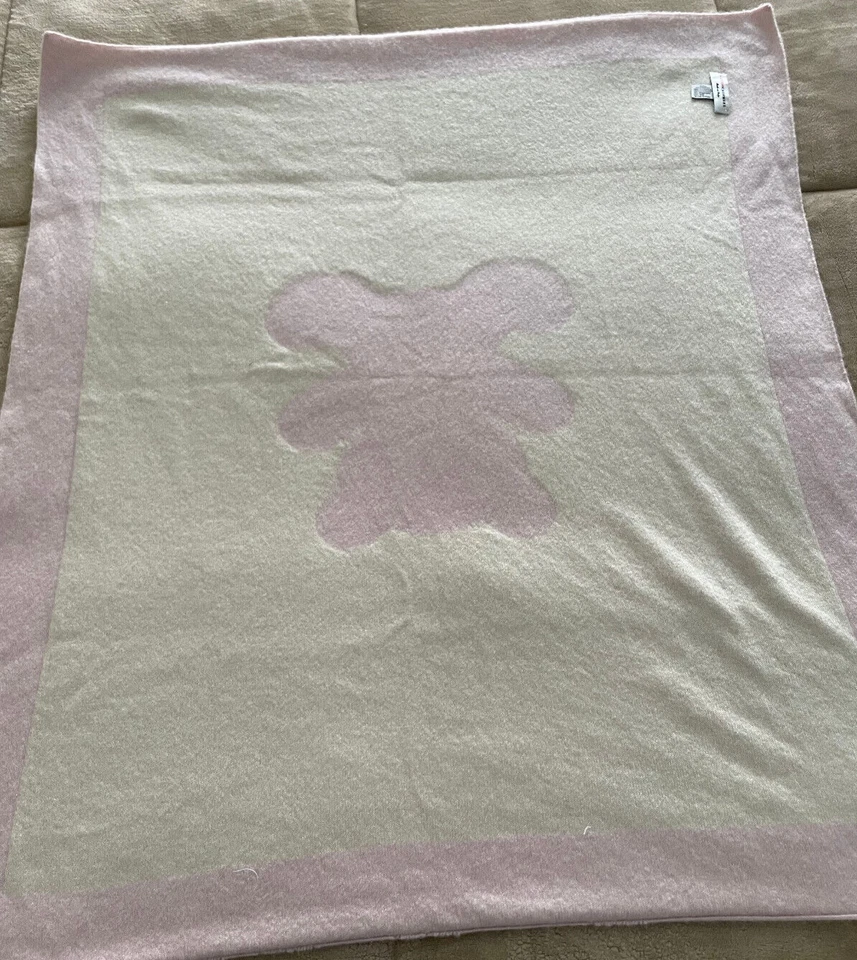Manta Bebé Oso 100% Cachemira Maison Rosa Crema 29x34" Hecha en Italia Reversible Foto 3 de 4