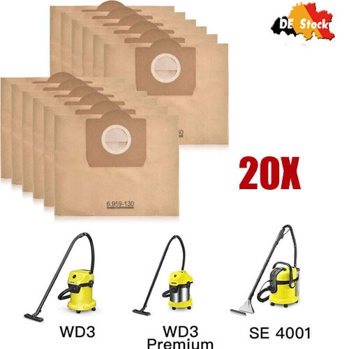 LEABEN 20x Staubsaugerbeutel für Staubsauger Kärcher WD3 MV3 6.959-130.0 A 2604 2654 DE