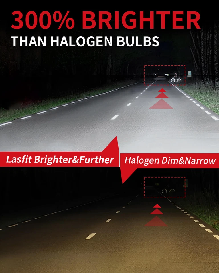 Lasfit LED Headlight Bulbs 9005 9006 Combo Set Cool White Light Plug Play 6000K - Image 4 of 4