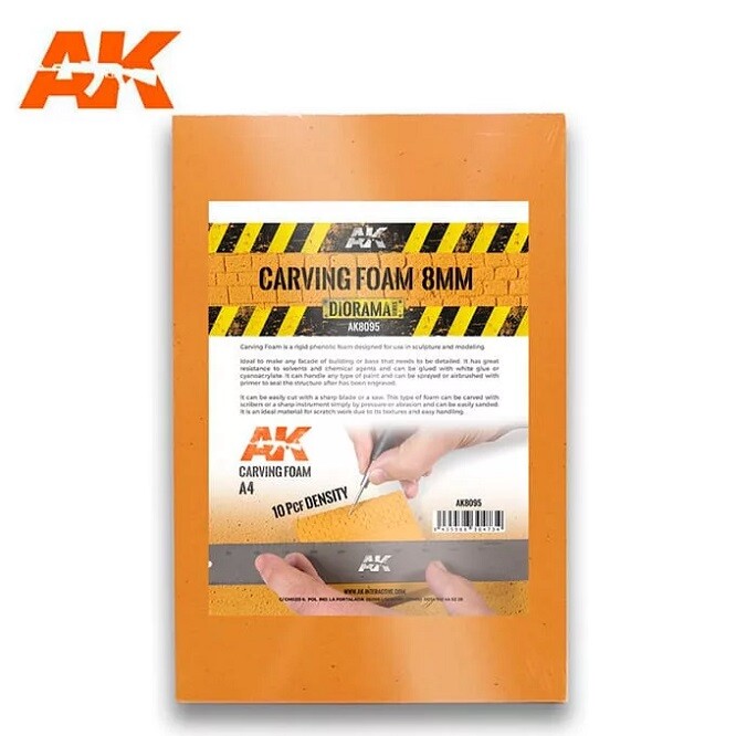 Ak Interactive AK8095 - Carving Foam 8mm A4 Size (305 x 228 mm) - New