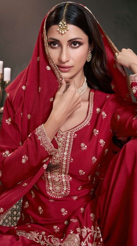 Indian Style Heavy Silk Palazzo Suit With Dupatta For Women Wedding Chinnon Dres - 第 18/39 張圖片