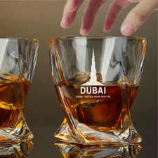 Custom Engraved Burj Khalifa Dubai UAE Whiskey Glass – 10 oz Twisted Rocks Glass