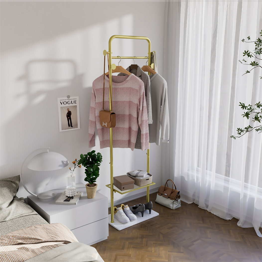 Garderobenständer Kleiderständer gold Standgarderobe Kleiderstange schmal Büro