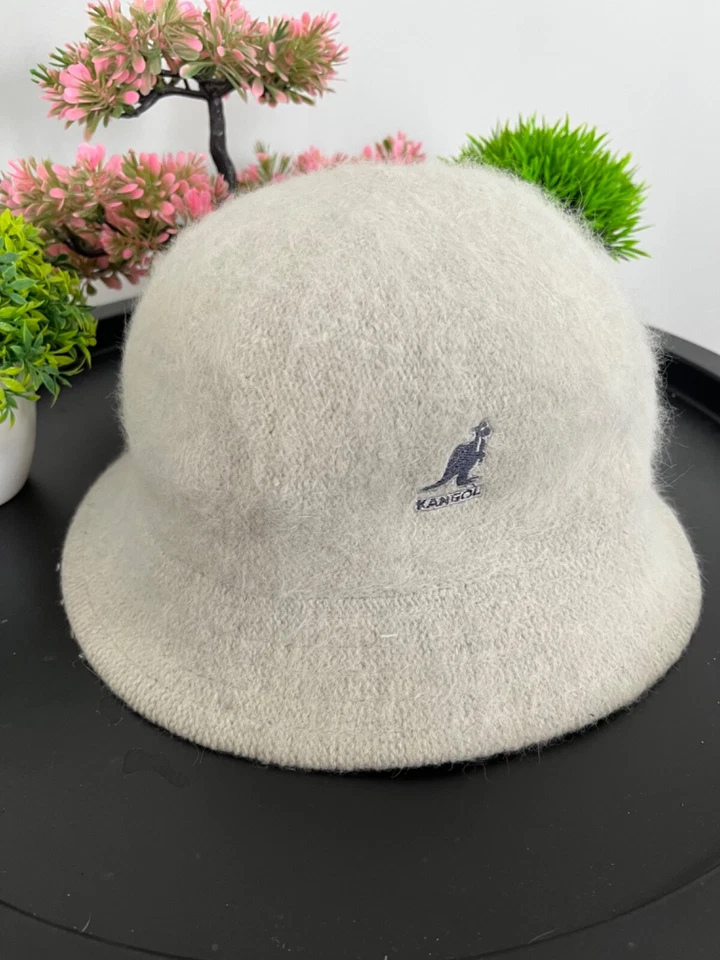 KANGOL Vintage Unisex Gris Angora Raro Sherpa Panamá Sombrero Cubo Talla Única Foto 2 de 4