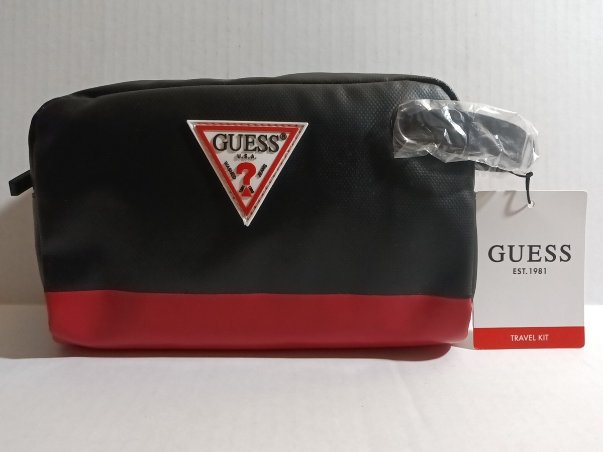 ✨NWT GUESS BRAND USA BLACK RED STYLISH TRAVEL KIT ACCESSORY BAG