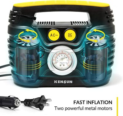 Inflador Portátil De Neumáticos Para Coche, Compresor Pequeño, Manómetro Analógico, AC/DC, Con Bolsa Y Boquillas
