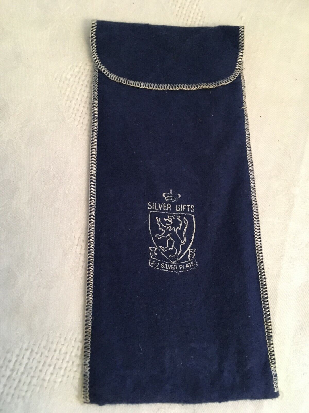 Vintage SILVER GIFTS A-1 SILVER PLATE Blue Storage Bag 9" Long