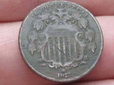 1873 Shield Nickel 5 Cent Piece- Closed 3, Dark/Black, VF/XF Details