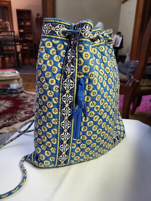 Vera Bradley Reviera Blue Vintage Drawstring Backpack Style Bag USA Made 