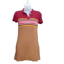 URBAN OUTFITTERS Womens Shirt Dress SZ L Mini Striped Knit Ribbed 1/4 Button