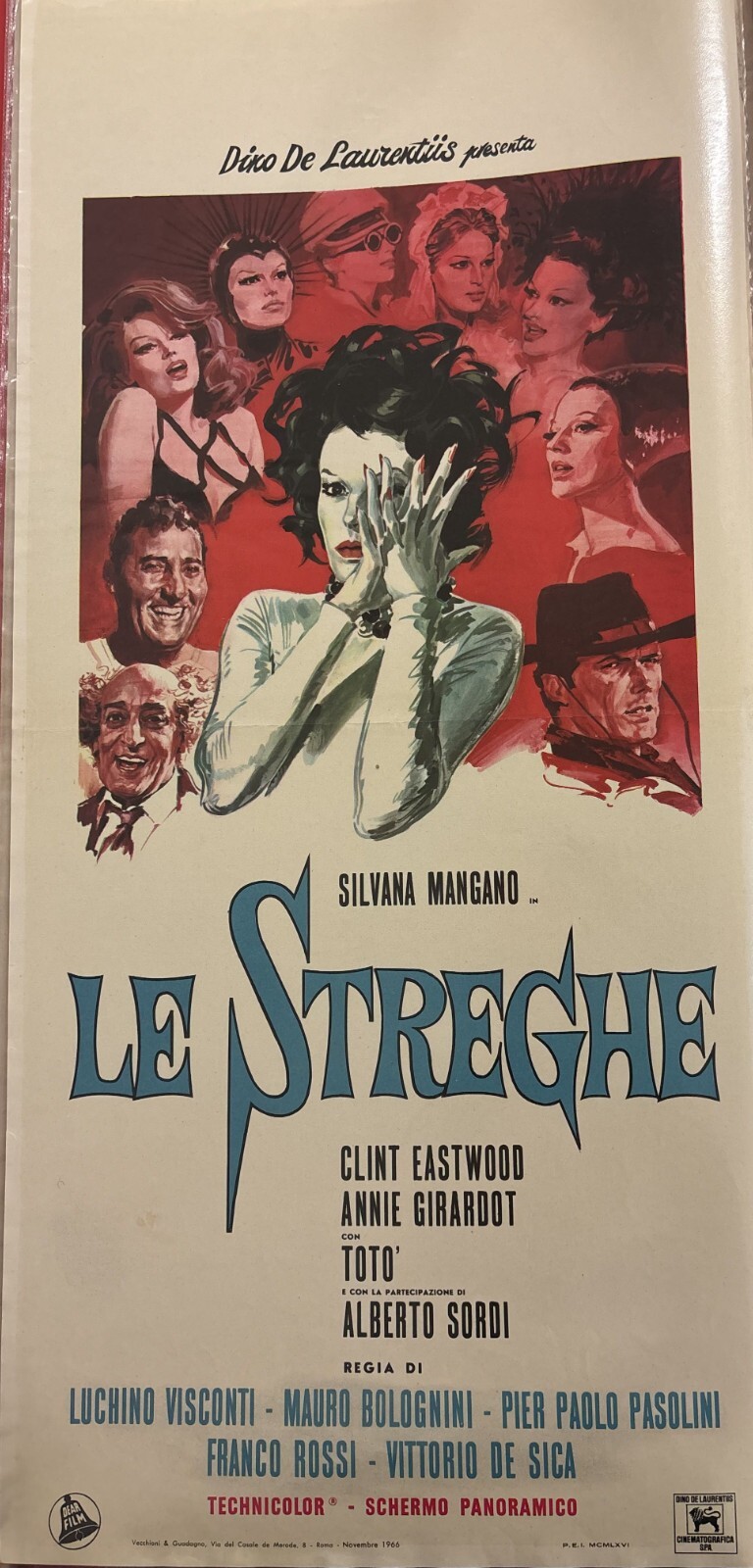 Locandina originale film Le streghe (1967) - Regia di Franco Rossi, Luchino Visconti, Mauro Bolognini, Pier Paolo Pasolini, Vittorio De Sica