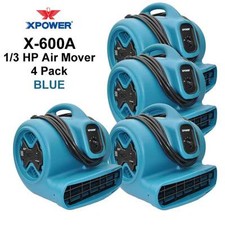 XPOWER 1/3HP Air Mover Carpet Dryer Blower Floor Fan w/GFCI Outlets 4 Pack-Blue