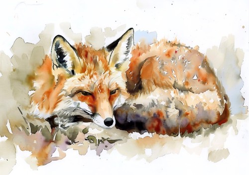 Peaceful Sleeping Fox Watercolor, Watercolor Painting Print 5"x7" on Matte Paper - Picture 3 of 12