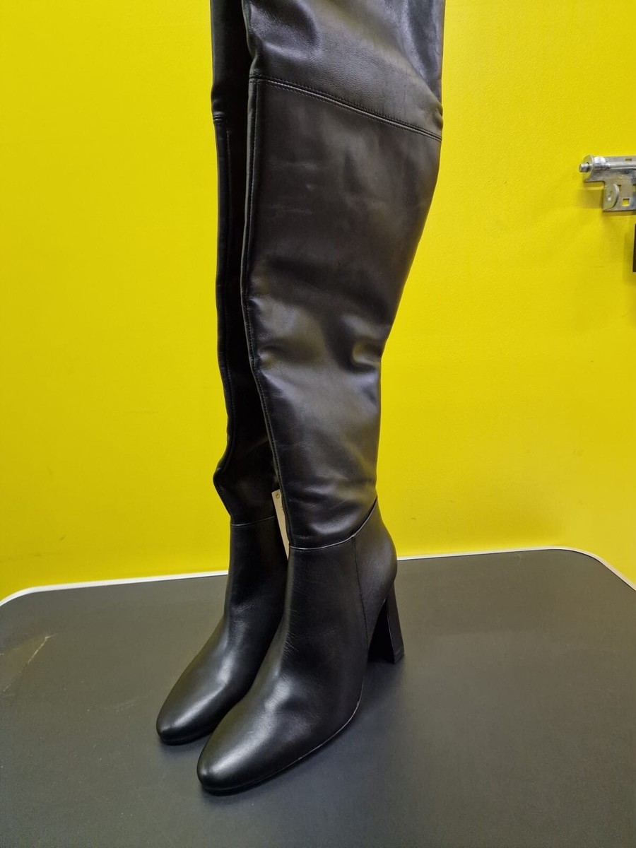 MANGO Black Thigh High Leather Boots UK EU 38 £150 UK