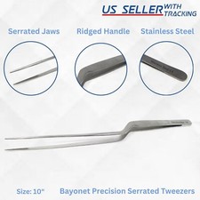 Surgical Precision Serrated Lab Tweezers Bayonet Forceps 10" Stainless Steel CE