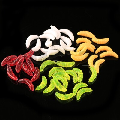 100 PCS 2 cm Bread Maggot Grub Lifelike Soft Fishing Lure Crappie Trout Pike Fly