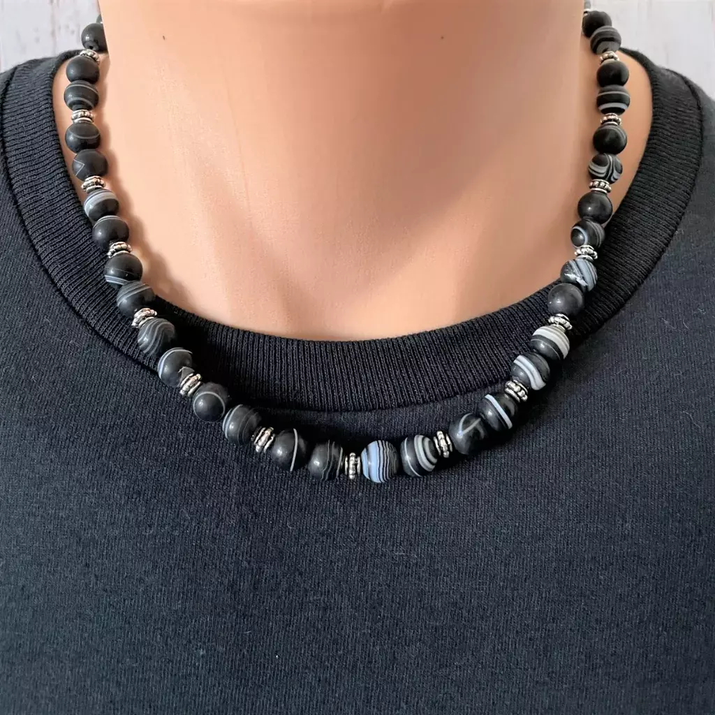 Mens silver deals bead necklace