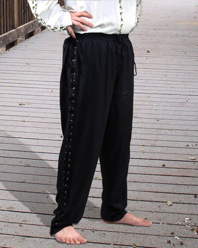 Pirate Pants Black Rayon Side Laced 