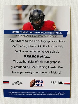 2022 Leaf Pro Set Breece Hall Auto Rookie #PSA-BH2 New York Jets