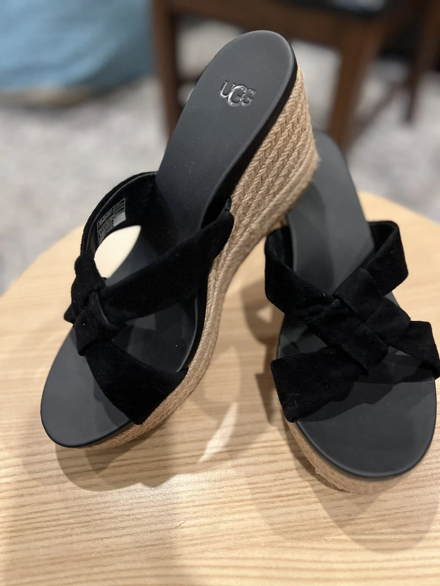 UGG Womens Size 8 Black Espadrille Platform Wedge Sandals eBay