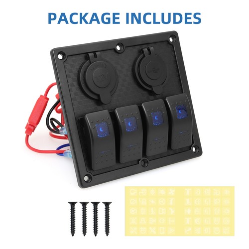 4 Gang LED Rocker Switch Panel 12V for Car Boat Marine USB Charger ON OFF Toggle - Picture 14 of 14