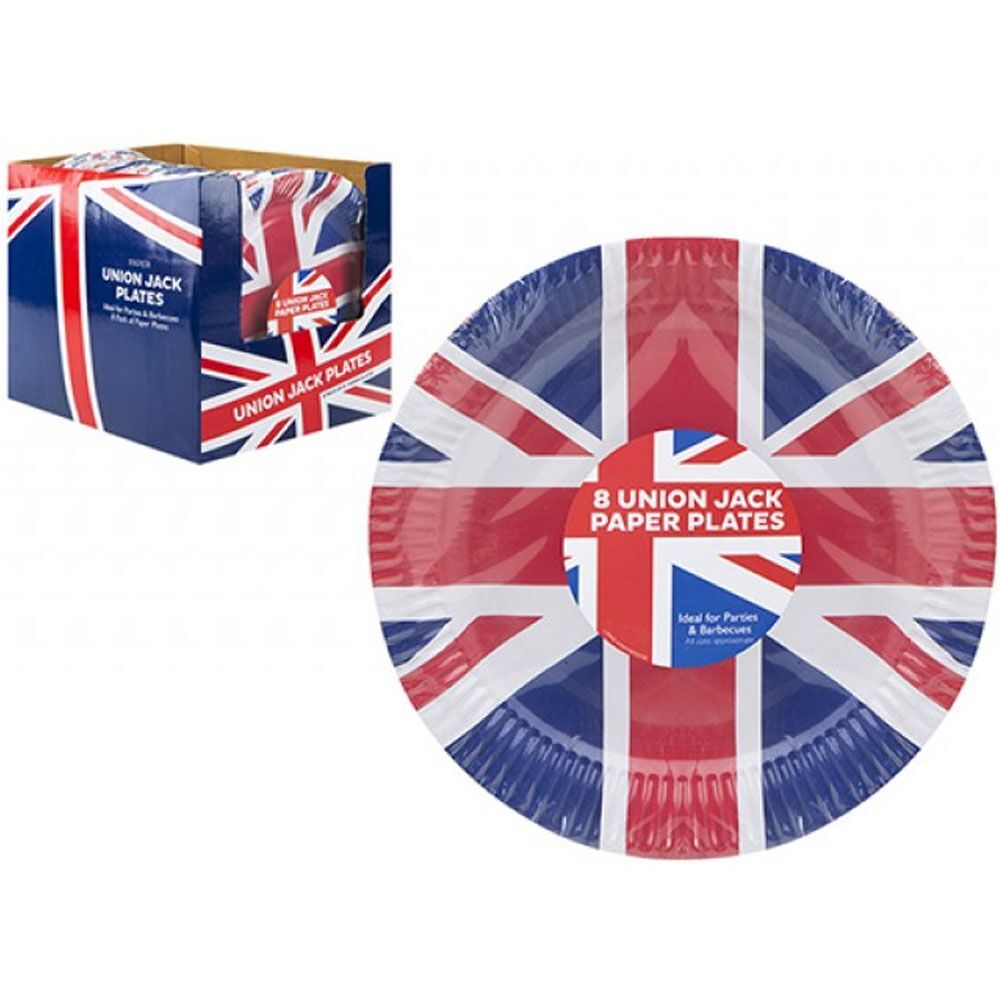 Union Jack Design Paper Plates 9"" - 8 Pack - PMS Party VE Day
