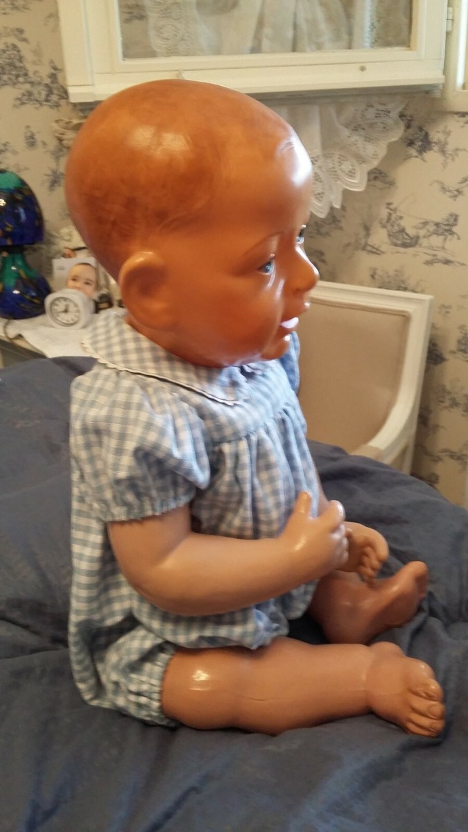 Grand Baigneur SIC Le Baby 55cm - Poupée Ancienne En Céramique 1920 Restaurée