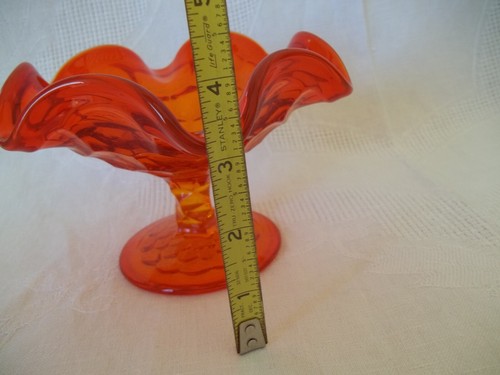 Vintage MCM Orange Ruffle Pedestal Candy Dish 4" Tall x 6" - Picture 4 of 7