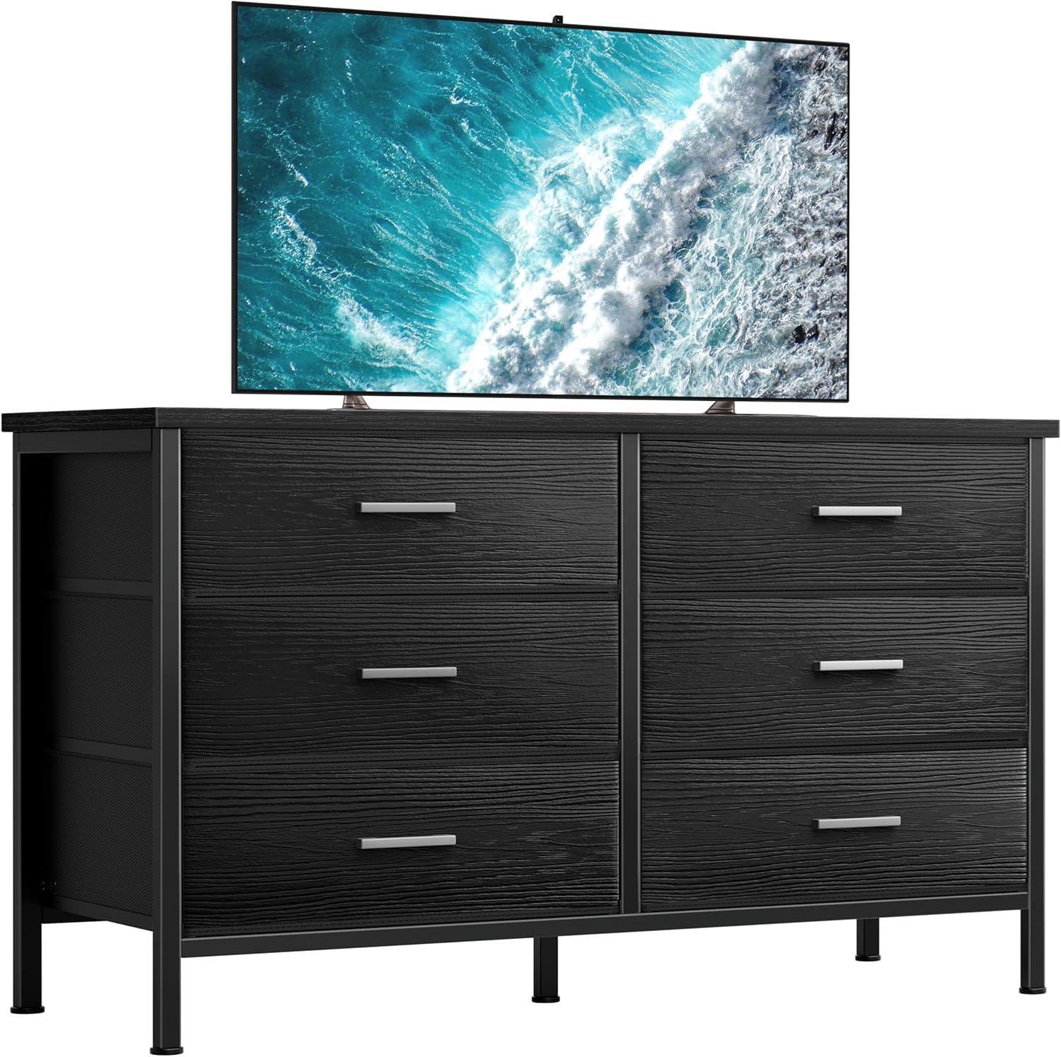 Wide Black Dresser for Bedroom 6 Drawer, Dresser TV Stand for 60