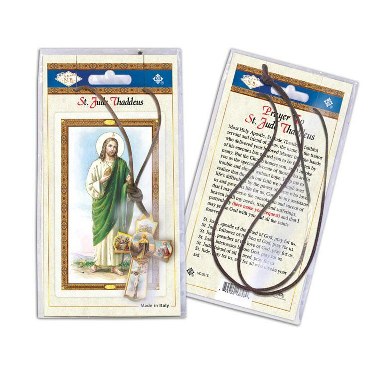 Saint St. Jude Thaddeus Laminated Prayer Card Wood Cross Necklace Set San Judas