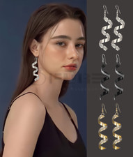 Hypoallergenic Long Spiral Frosted Hanging Geometric Twist Wave Drop Earrings UK
