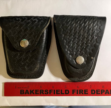 Two Black leather basketweave handcuff cases,VG