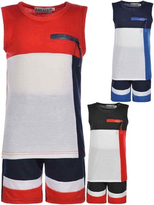 Shorts Capri Kurze Hose Jungen Set Tanktop T Shirt Stoff Bermuda 2tlg Kind 30305