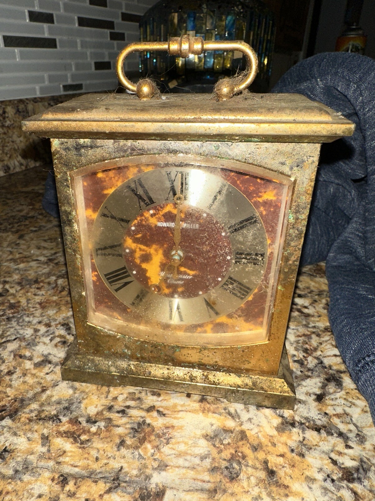 Howard Miller Brass Clock Mantle Desk Model 612737 Westminster Chimes Vintage