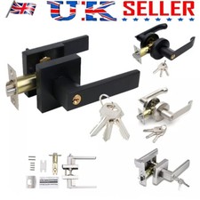 Entry Door Lever Lock Set Knobs Exterior Lockset Handle Indoor Home W/ 3 Keys UK