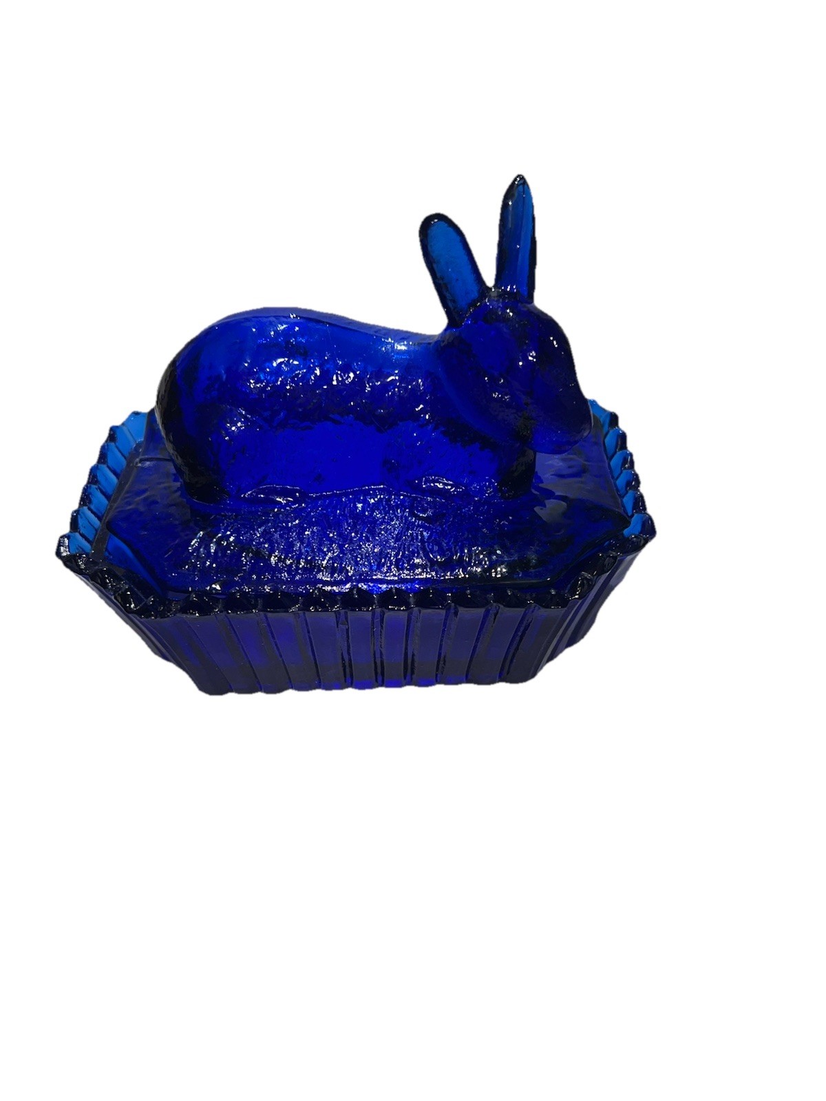 Vintage Westmoreland Cobalt Blue Bunny Rabbit Covered Candy Dish