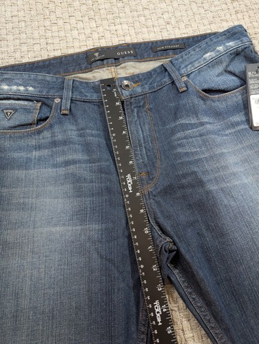 Guess Jeans Mens Slim Straight Blue Denim Size 38x32 Pants Distressed Whiskering - Picture 14 of 23